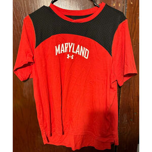 Maryland Terrapins Shirt Mens Large Red Under Armour Loose Heat Gear Tee Red B1G
